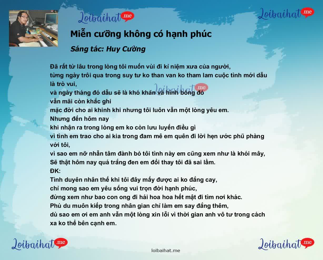 Lời bài hát Miễn cưỡng không có hạnh phúc